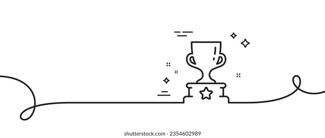 Winner cup line icon. Continuous one line with curl. Award trophy sign. Best achievement symbol. Winner cup single outline ribbon. Loop curve pattern. Vector