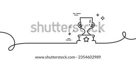 Winner cup line icon. Continuous one line with curl. Award trophy sign. Best achievement symbol. Winner cup single outline ribbon. Loop curve pattern. Vector