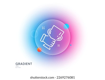 Winner cup line icon. Gradient blur button with glassmorphism. Hold trophy sign. Best achievement symbol. Transparent glass design. Winner cup line icon. Vector