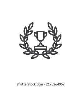 Winner cup line icon. linear style sign for mobile concept and web design. Award cup with Laurel wreath outline vector icon. Symbol, logo illustration. Vector graphics