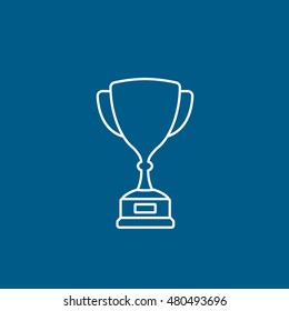 Winner Cup Line Icon On Blue Background