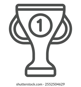 Icono de línea de copa ganadora, concepto de deporte. Gráficos de Vector. Signo de premio del primer lugar en el fondo blanco, icono del estilo del contorno para el móvil o el Diseño web