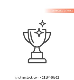Winner cup line vector icon. Trophy shiny outlined symbol.