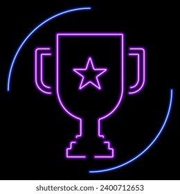 winner cup neon sign, modern glowing banner design, colorful modern design trends on black background. Vector illustration.
