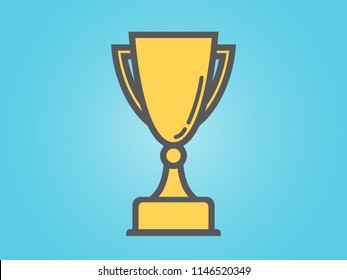 Winner cup on blue background. Golden trophy for first place. Gold award in flat style. modern minimalistic design. Vector illustration.