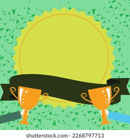 Winner cup on bright colored background. Whiteboard with important information. White text holder behind object contains main message. Empty speech bubble.