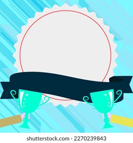 Winner cup on bright colored background. Whiteboard with important information. White text holder behind object contains main message. Empty speech bubble.