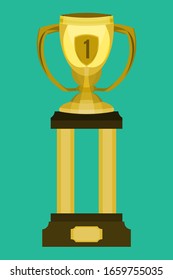 winner cup on green background flat illustration. new vector stock illustration