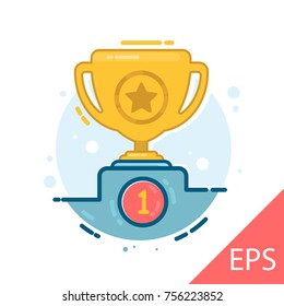 Winner cup on the pedestal. Vector modern line design illustrative icon
