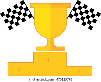 winner cup, podium, chequer flag