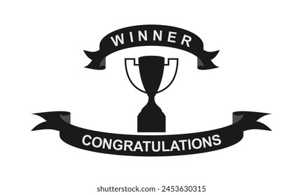 winner cup and ribbon congratulations. vector illustration isolated on white background.