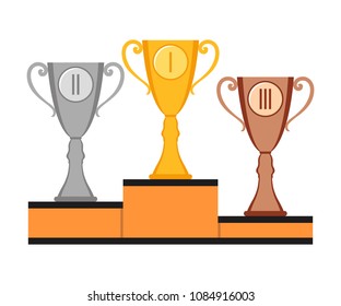 Winner Cup, set, Golden, silver, bronze, pedestal vector illustration