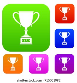 Winner cup set icon color in flat style isolated on white. Collection sings vector illustration