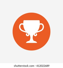 Winner cup sign icon. Awarding of winners symbol. Trophy. Orange circle button with icon. Vector