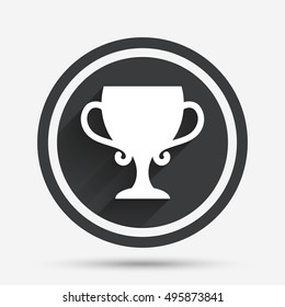 Winner cup sign icon. Awarding of winners symbol. Trophy. Circle flat button with shadow and border. Vector