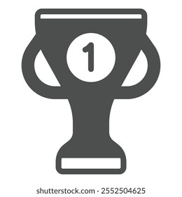 Icono sólido de la taza del ganador, concepto del deporte. Gráficos de Vector. Signo de premio del primer lugar en el fondo blanco, icono del estilo del glifo para el móvil o Diseño web