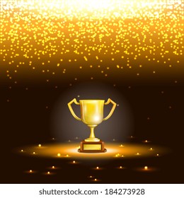 Winner Cup With Spark Rain. Vector Illustration.