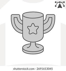 Copa ganadora con icono isométrico de estrella, concepto de trofeo deportivo. Gráficos de Vector. Signo del cáliz y trazo editable, icono de estilo de contorno para móvil o Diseño web