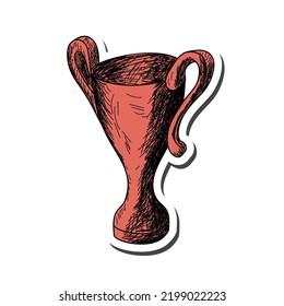 Pegatina de la copa ganadora con sombra sobre el tema de la educación. De vuelta a la escuela. Ilustración vectorial.