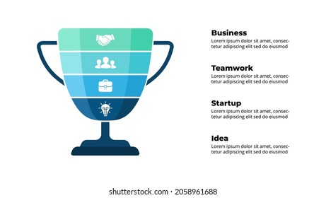 Winner cup. Success infographic. Presentation slide template. Diagram chart with 4 steps, processes. 