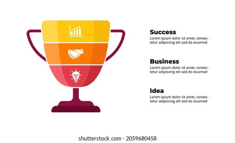 Winner cup. Success infographic. Presentation slide template. Diagram chart with 3 steps, processes. 