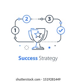 Copa del Ganador, estrategia de éxito, icono de línea del guante, ceremonia de premiación de competición, alto rendimiento, trofeo del primer puesto, mejor resultado del concurso, formación de liderazgo, diseño lineal vectorial