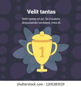 winner cup trophy first place victory concept flat copy space vector illustration