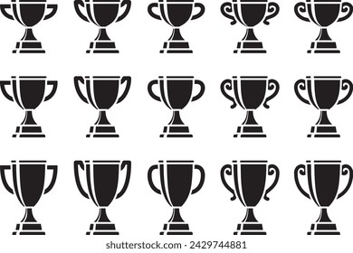 Winner cup, trophy vector illustration set
