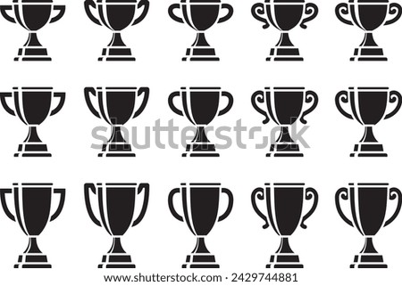 Winner cup, trophy vector illustration set
