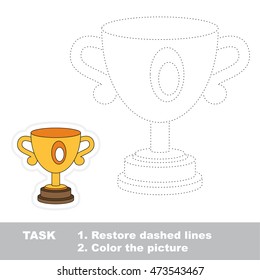 Winner cup in vector to be traced. Restore dashed line and color the picture. Trace game for children.