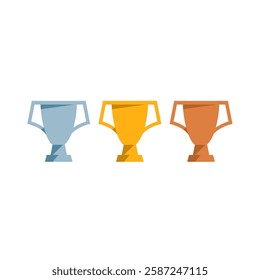 Winner cups in flat style. Design element for logo, label, sign, banner, poster, flyer. Vector illustration