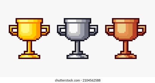 Winner cups in pixel art style