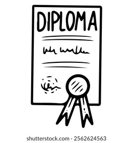 Winner diploma. Hand drawn doodle illustration. Award paper. Certificate for achievements. Victory in sports games. Ceremonial win. Vector line art.