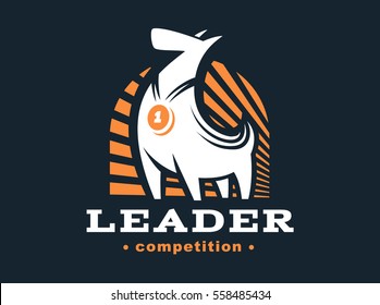 Winner dog logo - vector illustration, emblem design on dark background
