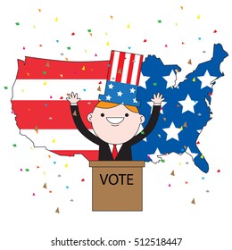 Winner of election in united states of America with America Map and Flag vector stock