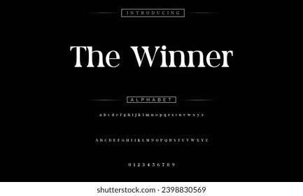 The Winner Elegant Font Uppercase Lowercase and Number. Classic Lettering Minimal Fashion Designs. Typography modern serif fonts regular decorative vintage concept. vector illustration