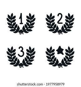 Winner emblem number and wreath win logo icon First place award Victory symbol of success 1 2 3 star sign Hand drawn sketch Cartoon doodle style Fashion print clothes apparel greeting invitation card