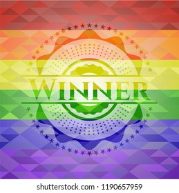 Winner emblem on mosaic background with the colors of the LGBT flag