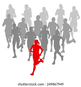 Winner finish vector background and group of runners concept