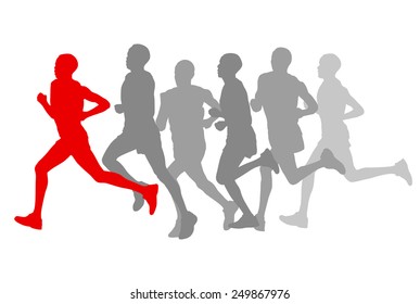 Winner finish vector background and group of runners concept