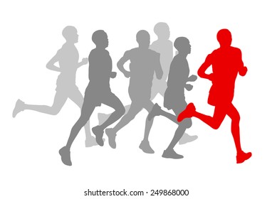 Winner finish vector background and group of runners concept