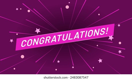 Winner fireworks illustration. Rich violet background for victory celebration with text congratulations and sparkles. First place award template. Success achievement banner for website