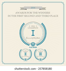 winner first place. champion vintage label.