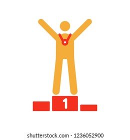 Winner first place standing at the winners podium. Vector flat glyph icon trendy design