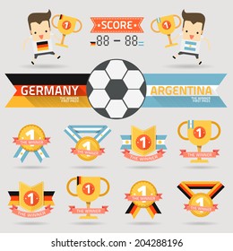 the winner first prize with germany and argentina football team vector