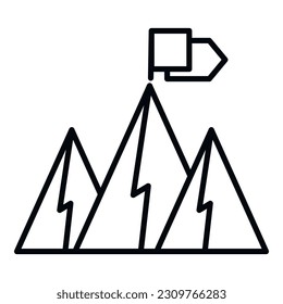 Winner flag on mountain icon outline vector. Top climb. Success career