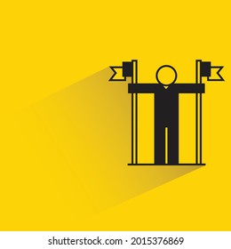 winner with flag poles icon on yellow background
