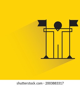 winner and flag shadow on yellow background