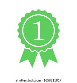 Winner flat icon. Green rosette award vector illustration isolated on white background. Medal business concept.
