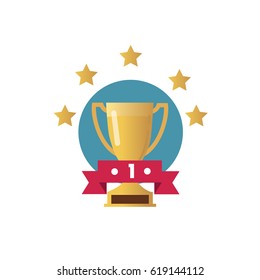 Winner flat icon illustration. Vector champion trophy Cup. Symbol of success, winning, championship.